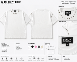 เสื้อยืดครอปท็อปสีขาวแบบมีหมุดตกแต่ง หนัก 300GSM ผ้าฝ้าย 100% ทรงโอเวอร์ไซส์ สไตล์วินเทจ สำหรับฤดูร้อน ยูนิเซ็กส์ แฟชั่นสตรีทแวร์สุดเทรนดี้ - Product Image 6
