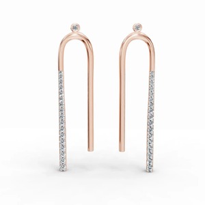 IGI Certified Lab Grown Diamond U Shape <b>Drop</b> Earrings 9KT Yellow / White & Rose Gold Minimalist Linear Dangle Earrings for Women - Product Image 2