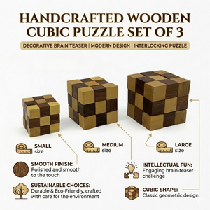 Premium Indian Rosewood Cube Puzzle Set of 3 | Handmade Wooden Brain Teaser IQ Blocks | Tabletop <b>Desk</b> Decor | Educational Gift - Product Image 5