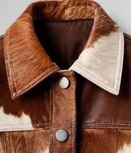 Veste en cuir marron pour homme, col rabattu, boutonnée devant - Product Image 2