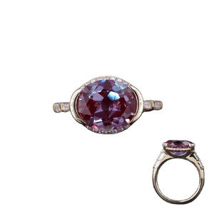 แหวนเพชรทรงรีตัดเป็นรูปวงรีสไตล์วินเทจแหวนเงินดีไซน์รัศมีการหมั้นหรูหราเครื่องประดับค็อกเทลสำหรับผู้หญิง - Product Image 1