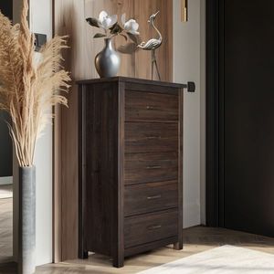 Commode verticale à 5 tiroirs 73x40x120cm en MDF marron avec placage en bois massif - Product Image 6