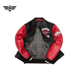 Veste en cuir pour homme Pelle, style varsity streetwear, noir et rouge, patchwork, design brodé, fermeture éclair, col montant, dégradé de couleurs - Product Image 4