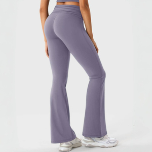 Women's High Waist <b>Flare</b> <b>Leggings</b> Solid Color Knitted Casual Full Length Pants Spandex Nylon Material Women's Loose Pant - Product Image 2