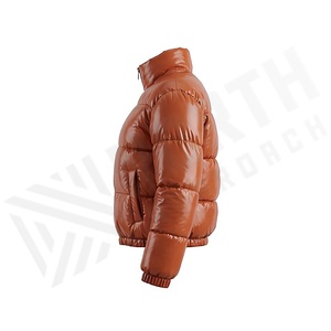 Brown Quilted Puffer Jacket Full Sleeve Stand Collar Windproof Winter Coat Polyester Filling Regular Length - Product Image 4