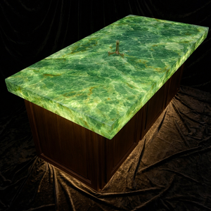 Table à manger rectangulaire en onyx vert naturel de luxe, de haute qualité, écologique, sur mesure pour Diwali, finition polie - Product Image 3