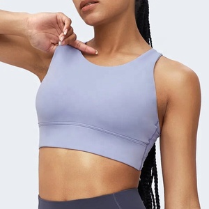 Women's Light <b>Blue</b> Scoop Neck Seamless Sports <b>Bra</b> Medium Support Yoga Top Solid Color Racerback Breathable Spandex Polyester - Product Image 1