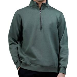 Sweat-shirts imprimés à fermeture éclair quart de tour vert foncé sur mesure, en tissu respirant, motif uni, pull tendance pour hommes - Product Image 5