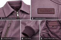 Veste en cuir véritable violet mauve pour femme, en peau d'agneau souple, col rabattable, poches zippées, ourlet côtelé, vêtement d'extérieur, fournisseur Darkry