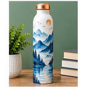 Bouteille d'eau décorative en cuivre, motif montagne orientale, portable, pour voyage, avec couvercle en cuivre - Product Image 1
