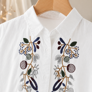 Premium White Cotton Embroidered <b>Shirt</b> for <b>Women</b> Full Sleeve Button Down Casual <b>Dress</b> Blouse for B2B Wholesale - Product Image 4