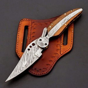 Cuchillo Plegable Utilitario de Acero de Damasco Hecho a Mano con Punta Caída, Mango de Madera Personalizable, OEM, para Caza, Regalo de Aniversario de Bodas - Product Image 3