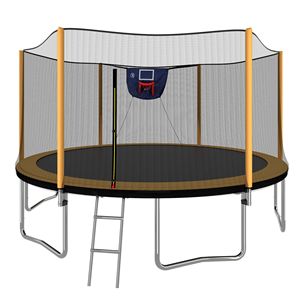 14FT Advanced Orange <b>Trampoline</b> with Basketball Hoop Inflator and Ladder Powder Coated Outer Safety Enclosure Jumping Toys - Product Image 1