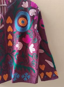 Premium Purple <b>Velvet</b> Embroidered Suzani Jacket With Floral Pattern Full Sleeve Stand Collar Handmade Bohemian <b>Women</b> Winter <b>Coat</b> - Product Image 3