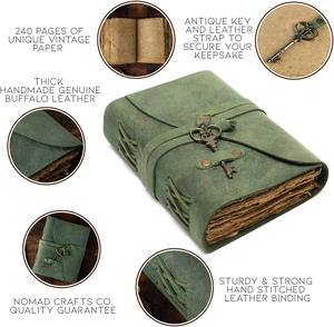 Diario de Cuero Verde Vintage con Llavero, Cuaderno de Cuero Genuino para Viajes y Escritura, 7x5 Pulgadas, Regalo - Product Image 3
