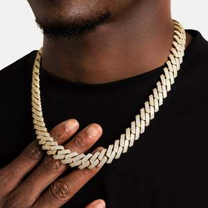 Collier chaîne lame en argent sterling plaqué or 22 carats pour homme, serti de diamants taille brillant, style hip-hop, pour anniversaire et usage quotidien - Product Image 2