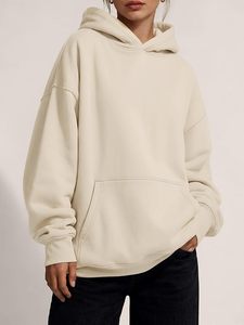 Sweat-shirt à capuche surdimensionné haut de gamme pour femmes, en molleton de coton doux, avec logo brodé personnalisé, style streetwear décontracté - Product Image 4