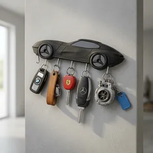 <b>Car</b> Shape Zinc Metal Wall Mounted Key Holder with 5 Hooks for Entryway Key Organization Novelty Design - Product Image 4