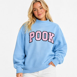 Oversized Women's Mock Neck Sweatshirt Ghingham Letter Applique Embroidery 100% Cotton French Terry Eco-Friendly Winter - Product Image 1