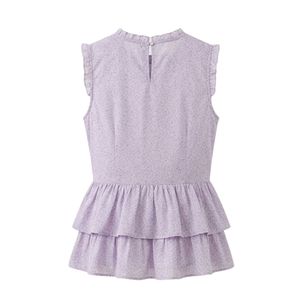 Custom Georgette <b>Lilac</b> Poly Blouse Sleeveless Double Tier Ruffle Trim Mock Neck Lovely Flowy Evening Classic Day Blouses - Product Image 3