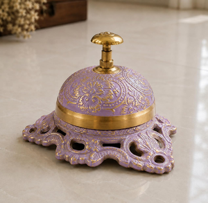 Campana de Escritorio de Latón, Color Morado Pastel Vintage, Campana Decorativa de Mesa, Campana de Servicio de Estilo Antiguo para Hotel u Oficina - Product Image 1