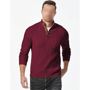 Men's Winter Wool Cable Knit <b>Pullover</b> <b>Sweater</b> Full Sleeve Thick Knitted Solid Color Front Logo - Product Image 2