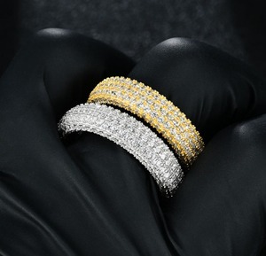 Anillo de banda de diamantes de 3 capas con incrustaciones de moissanita VVS, plata de ley 925, estilo hip hop, para boda, compromiso, regalo, unisex. - Product Image 5