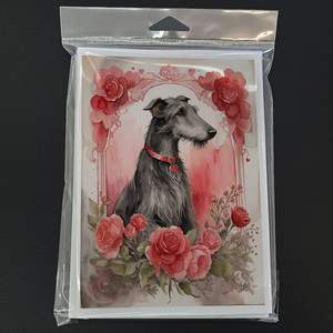 Scottish Deerhound Valentine Roses Whimsical A7 Size 5x7 Blank <b>Note</b> <b>Cards</b> Pack 8 Blank <b>Greeting</b> <b>Cards</b> with Envelopes - Product Image 3