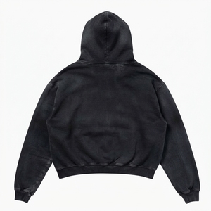 Custom Printed Solid Digital Printing Black Cropped Hoodie Men's Oversized Fleece Sweatshirt Casual Autumn Wear - Product Image 2