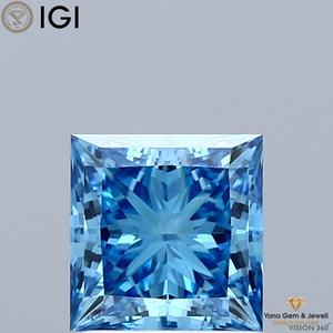 Diamante Cultivado en Laboratorio con Corte Princesa, Color Azul Intenso, Claridad VS1, 1.50 Quilates, con Certificado IGI para Anillo Personalizado - Product Image 1
