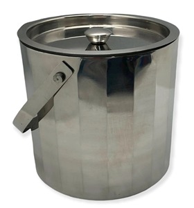 Polished Silver Stainless Steel Round Ice <b>Bucket</b> with <b>Lid</b> and Handle Beverage Cooler Tub - Product Image 2