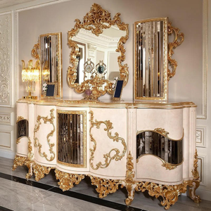 Juego de Comedor Clásico Europeo de Lujo de 10 Piezas, 6 Sillas, Mesa de Comedor de Madera Tallada en Oro Real Antiguo, Mueble Vitrina para Uso en Hoteles - Product Image 5