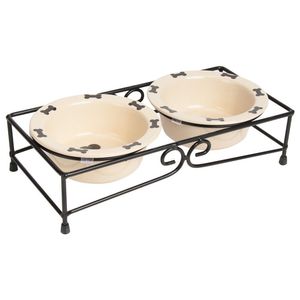 Ensemble de gamelles surélevées en céramique personnalisées avec support en fer antidérapant, double distributeur de nourriture et d'eau pour chiens de taille moyenne et petite - Product Image 1
