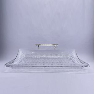 Plateau de service rectangulaire doré en acrylique avec couvercle - Product Image 6