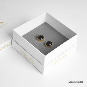 Boutons de manchette haut de gamme en or plaqué 18 carats avec pierre précieuse en météorite noire (quartz fumé) Feng Shui (MSDADEG005) de la collection Tinh Vu - Product Image 2