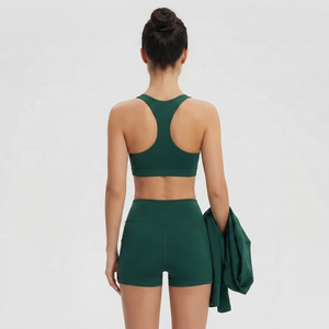 Women Yoga Wear 3 Piece Shorts Set Turn Down Training <b>Jacket</b> Racerback Bra Mid Waist Shorts Ladies <b>Workout</b> Wear Shorts 3 Pcs - Product Image 5