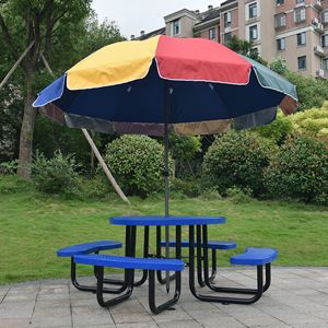 Tavolo da Picnic Rotondo in Acciaio da 46 Pollici con Palo per Ombrellone Blu per Intrattenimento all'Aperto - Product Image 6