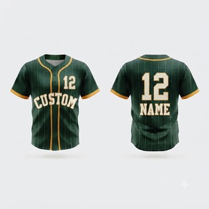 Camiseta de Béisbol Personalizada con Rayas Verdes, Manga Corta, Cierre de Botones, Unisex, para Adultos, Transpirable, con Serigrafía de 12 Nombres - Product Image 1