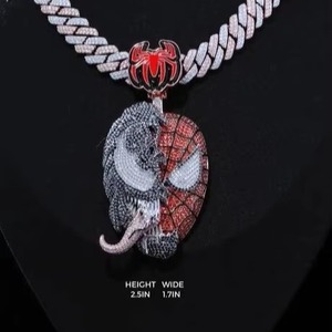 Spider hero mask moissanite pendant iced hip hop jewellery superhero style red black statement chain pendant - Product Image 2