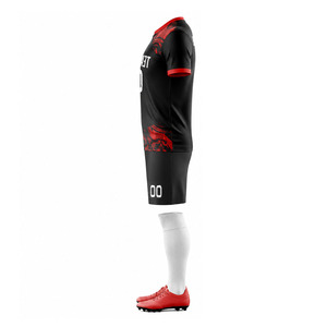 Custom Sublimation Soccer Uniform Set Red Black V-Neck Short Sleeve Moisture Wicking Men's Team Kit All Seasons <b>Athletic</b> Fit - Product Image 6