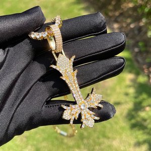 Gold Color Moissanite <b>Cross</b> Pendant Ivy Leaf <b>Charm</b> Necklace Statement Jewelry for Gift and Daily Wear - Product Image 1