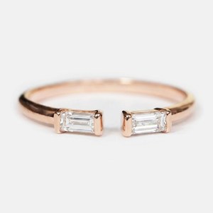 Anillo de Boda Abierto Minimalista para Mujer, Oro Sólido de 10K, 14K, 18K, Corte Baguette, Anillo Apilable Delicado, Joyería Fina con Diamantes Cultivados en Laboratorio - Product Image 3
