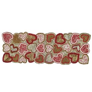 Embroidered Heart Pattern <b>Table</b> Runner Red Gold <b>Pink</b> <b>Cloth</b> Home Decor Washable Classic Style - Product Image 1