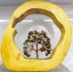 Figurine d'arbre en pierre naturelle, cadre en bois, mascotte en pierre sculptée, Feng Shui, décoration écologique pour la maison, cadeau fabriqué en Chine - Product Image 1