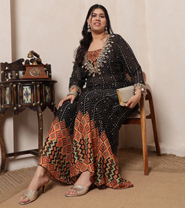 DEEBACO Women's Bandhani Print Pure Viscose Chinnon Full Length Crop Top with Tunic & Sharara Cord <b>Set</b> For Women Fashion Western - Product Image 5