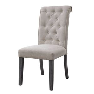 Yabeina Beige <b>Linen</b> and Gray Finish Dining Side Chair <b>Set</b> of 2 - Product Image 2