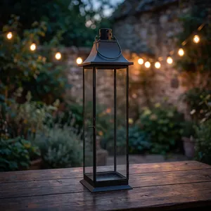 Artisan Design Iron <b>Lantern</b> With Clear Glass Panels <b>Black</b> Finish Home Decoration Metal Candle Holder Durable Design - Product Image 5