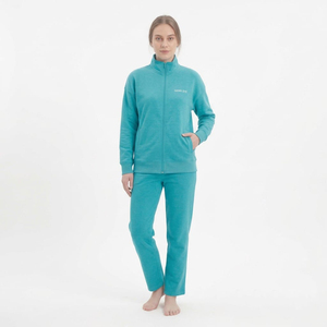 Ensemble de survêtement en molleton deux pièces pour femmes, manches longues, fermeture éclair, col montant, vêtements de sport décontractés, couleur unie, toutes saisons, taille oversize - Product Image 1