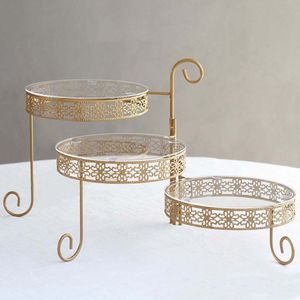 Juego de 3 Soportes de Madera de Lujo para Tartas con Base de Metal Negra, Pedestal para Exhibición de Postres, Decoración para Bodas y Fiestas - Product Image 3