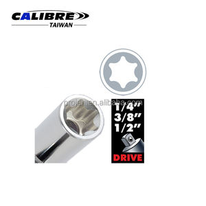 Jeu de douilles profondes en chrome Torx TAIWAN CALIBRE 13 pièces 1/4\", 3/8\" et 1/2\" pour réparation automobile DIY, douilles extra profondes OEM - Product Image 2